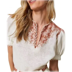Twinset - Floral Fantasy Linen Blouse - White/Pink - Shirt - Made in Italy - Luxury Exclusive Collection - Avvenice