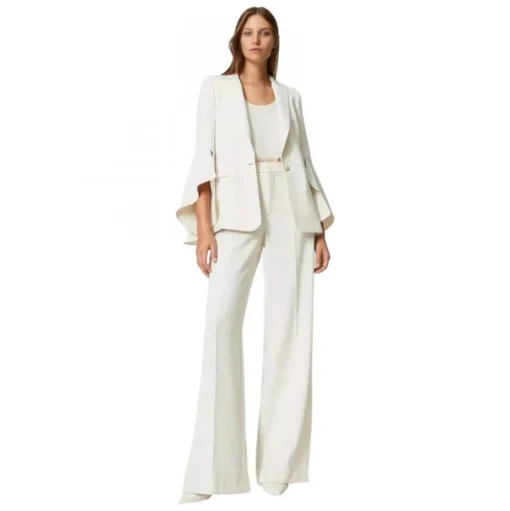 Twinset - Fluid Crepe Full Length Trousers - White - Trousers - Made in Italy - Luxury Exclusive Collection - Avvenice