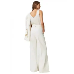 Twinset - Fluid Crepe Full Length Trousers - White - Trousers - Made in Italy - Luxury Exclusive Collection - Avvenice