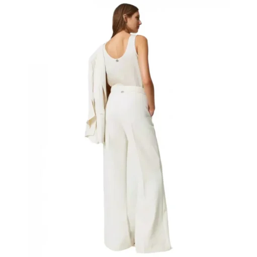 Twinset - Fluid Crepe Full Length Trousers - White - Trousers - Made in Italy - Luxury Exclusive Collection - Avvenice