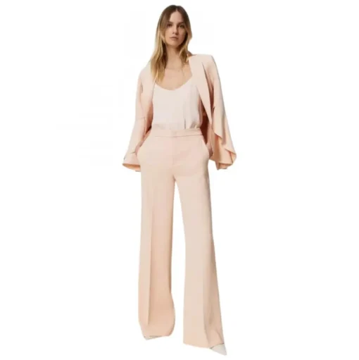 Twinset - Fluid Crepe Full Length Trousers - Powder Pink - Trousers - Made in Italy - Luxury Exclusive Collection - Avvenice