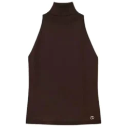 Twinset - High Neck Sleeveless Top - Brown - Top - Made in Italy - Luxury Exclusive Collection - Avvenice