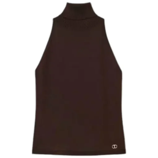 Twinset - High Neck Sleeveless Top - Brown - Top - Made in Italy - Luxury Exclusive Collection - Avvenice