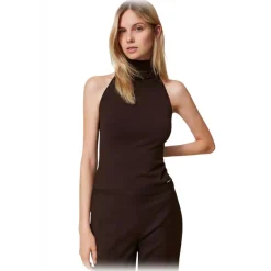 Twinset - High Neck Sleeveless Top - Brown - Top - Made in Italy - Luxury Exclusive Collection - Avvenice