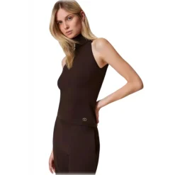 Twinset - High Neck Sleeveless Top - Brown - Top - Made in Italy - Luxury Exclusive Collection - Avvenice