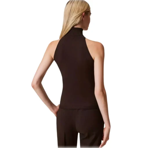 Twinset - High Neck Sleeveless Top - Brown - Top - Made in Italy - Luxury Exclusive Collection - Avvenice
