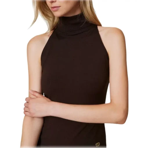 Twinset - High Neck Sleeveless Top - Brown - Top - Made in Italy - Luxury Exclusive Collection - Avvenice