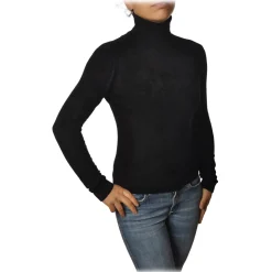 Twinset - High Neck Sweater in Chenille Effect - Black - Knitwear - Made in Italy - Luxury Exclusive Collection - Avvenice