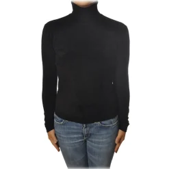 Twinset - High Neck Sweater in Chenille Effect - Black - Knitwear - Made in Italy - Luxury Exclusive Collection - Avvenice