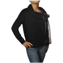 Twinset - High Ring Neck Sweater with Ribbon - Black - Knitwear - Made in Italy - Luxury Exclusive Collection - Avvenice