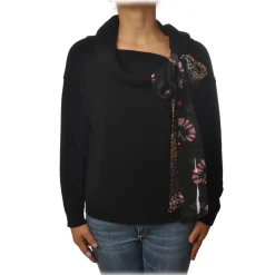 Twinset - High Ring Neck Sweater with Ribbon - Black - Knitwear - Made in Italy - Luxury Exclusive Collection - Avvenice