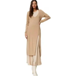 Twinset - Knitted Seamless Dress with Petticoat - Beige - Dress - Made in Italy - Luxury Exclusive Collection - Avvenice