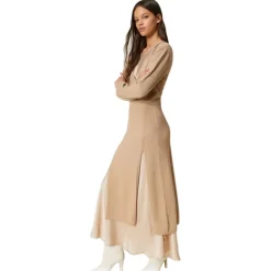 Twinset - Knitted Seamless Dress with Petticoat - Beige - Dress - Made in Italy - Luxury Exclusive Collection - Avvenice