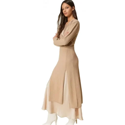 Twinset - Knitted Seamless Dress with Petticoat - Beige - Dress - Made in Italy - Luxury Exclusive Collection - Avvenice