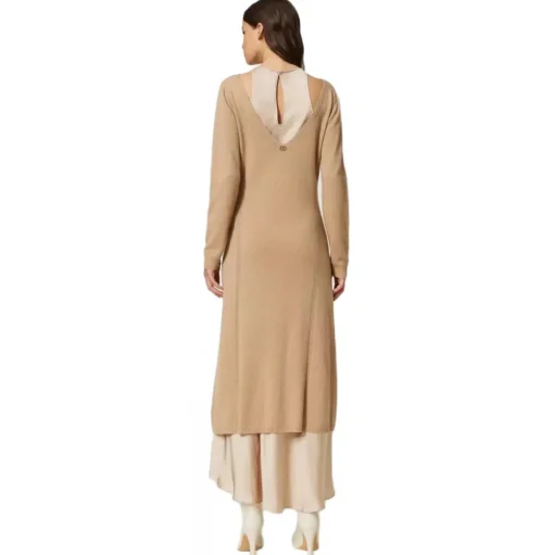 Twinset - Knitted Seamless Dress with Petticoat - Beige - Dress - Made in Italy - Luxury Exclusive Collection - Avvenice