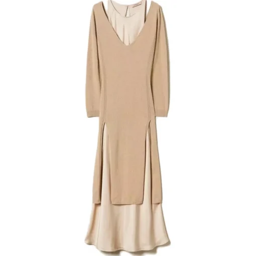 Twinset - Knitted Seamless Dress with Petticoat - Beige - Dress - Made in Italy - Luxury Exclusive Collection - Avvenice
