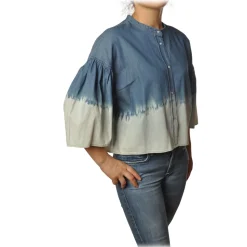 Twinset - Korean Shirt in Faded Effect - Denim/White - Shirt - Made in Italy - Luxury Exclusive Collection - Avvenice