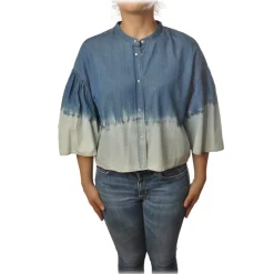 Twinset - Korean Shirt in Faded Effect - Denim/White - Shirt - Made in Italy - Luxury Exclusive Collection - Avvenice