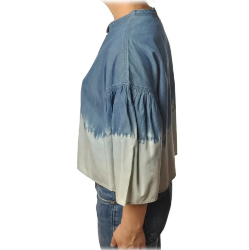 Twinset - Korean Shirt in Faded Effect - Denim/White - Shirt - Made in Italy - Luxury Exclusive Collection - Avvenice