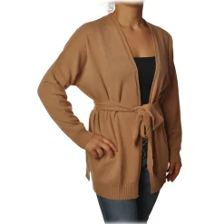 Twinset - Long Cardigan with Belt - Camel - Knitwear - Made in Italy - Luxury Exclusive Collection - Avvenice