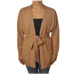 Twinset - Long Cardigan with Belt - Camel - Knitwear - Made in Italy - Luxury Exclusive Collection - Avvenice