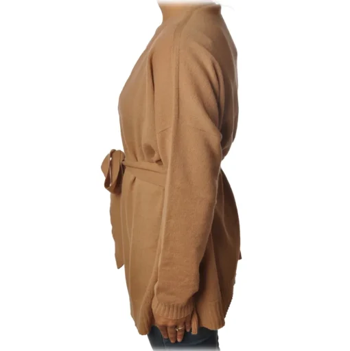 Twinset - Long Cardigan with Belt - Camel - Knitwear - Made in Italy - Luxury Exclusive Collection - Avvenice