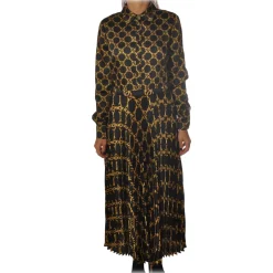 Twinset - Long Dress Chemisier with Long Sleeve - Black Gold - Dress - Made in Italy - Luxury Exclusive Collection - Avvenice