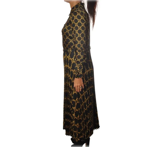 Twinset - Long Dress Chemisier with Long Sleeve - Black Gold - Dress - Made in Italy - Luxury Exclusive Collection - Avvenice