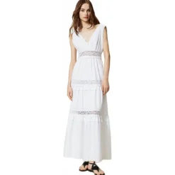 Twinset - Long Dress with Macramé Lace - White - Dress - Made in Italy - Luxury Exclusive Collection - Avvenice