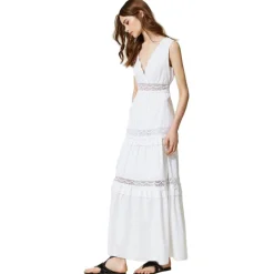 Twinset - Long Dress with Macramé Lace - White - Dress - Made in Italy - Luxury Exclusive Collection - Avvenice