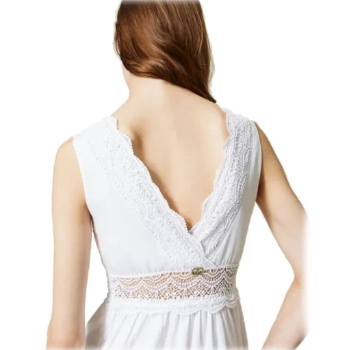 Twinset - Long Dress with Macramé Lace - White - Dress - Made in Italy - Luxury Exclusive Collection - Avvenice