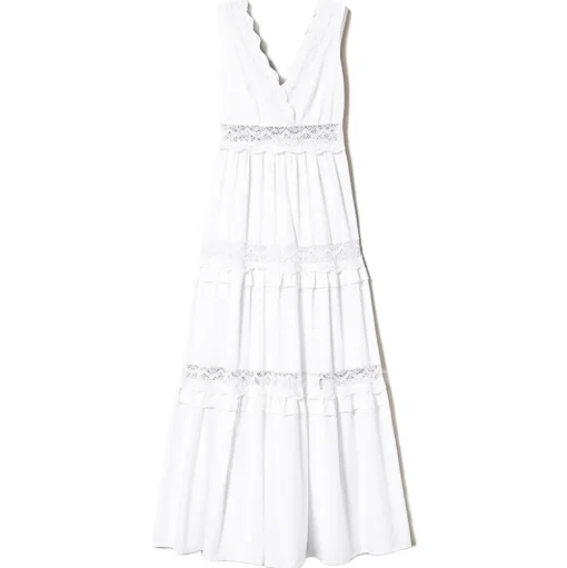 Twinset - Long Dress with Macramé Lace - White - Dress - Made in Italy - Luxury Exclusive Collection - Avvenice
