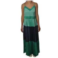 Twinset - Long Dress with Pleated Skirt in Satin - Green/Blue - Dress - Made in Italy - Luxury Exclusive Collection - Avvenice