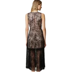 Twinset - Long Lace Dress with Pleated Skirt - Black - Dress - Made in Italy - Luxury Exclusive Collection - Avvenice