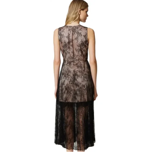 Twinset - Long Lace Dress with Pleated Skirt - Black - Dress - Made in Italy - Luxury Exclusive Collection - Avvenice