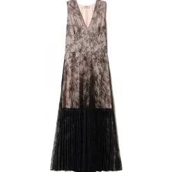 Twinset - Long Lace Dress with Pleated Skirt - Black - Dress - Made in Italy - Luxury Exclusive Collection - Avvenice