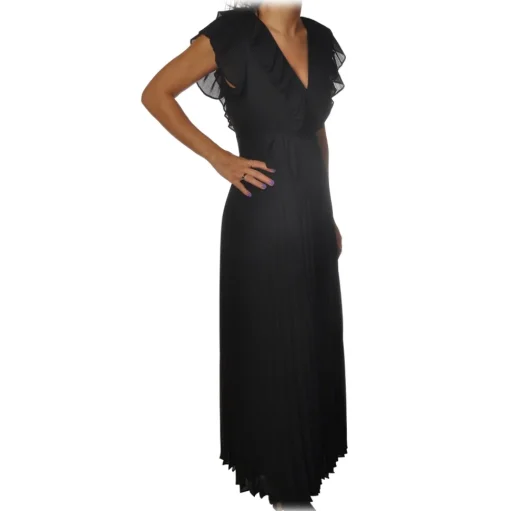 Twinset - Long Pleated Dress with Ribbon - Black - Dress - Made in Italy - Luxury Exclusive Collection - Avvenice