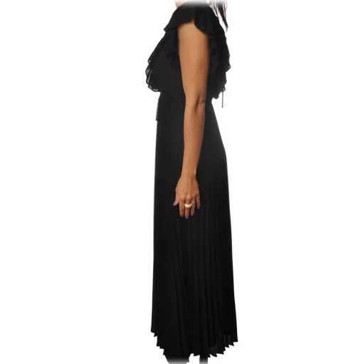 Twinset - Long Pleated Dress with Ribbon - Black - Dress - Made in Italy - Luxury Exclusive Collection - Avvenice