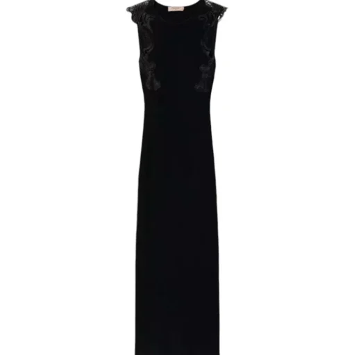 Twinset - Longuette Dress with Macramé Lace Inserts - Black - Dresses - Made in Italy - Luxury Exclusive Collection - Avvenice