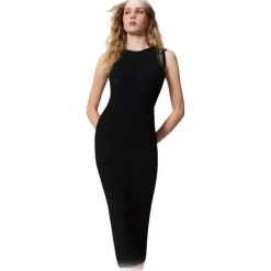 Twinset - Longuette Dress with Macramé Lace Inserts - Black - Dresses - Made in Italy - Luxury Exclusive Collection - Avvenice