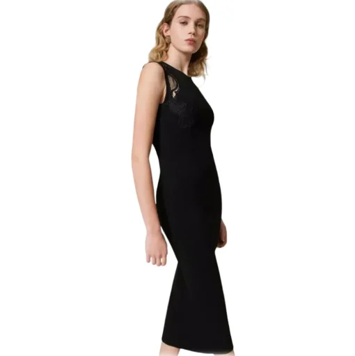 Twinset - Longuette Dress with Macramé Lace Inserts - Black - Dresses - Made in Italy - Luxury Exclusive Collection - Avvenice