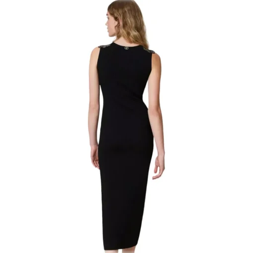 Twinset - Longuette Dress with Macramé Lace Inserts - Black - Dresses - Made in Italy - Luxury Exclusive Collection - Avvenice