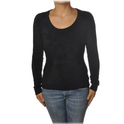 Twinset - Madonna Neckline Sweater in Chenille Effect - Black - Knitwear - Made in Italy - Luxury Exclusive Collection - Avvenice