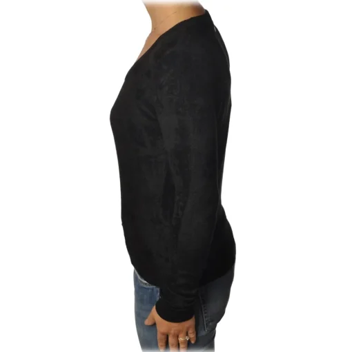 Twinset - Madonna Neckline Sweater in Chenille Effect - Black - Knitwear - Made in Italy - Luxury Exclusive Collection - Avvenice