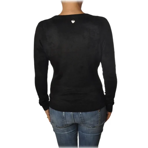 Twinset - Madonna Neckline Sweater in Chenille Effect - Black - Knitwear - Made in Italy - Luxury Exclusive Collection - Avvenice