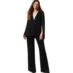Twinset - Matt Satin Flare Trousers - Black - Trousers - Made in Italy - Luxury Exclusive Collection - Avvenice