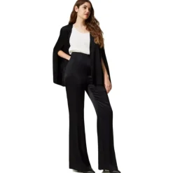 Twinset - Matt Satin Flare Trousers - Black - Trousers - Made in Italy - Luxury Exclusive Collection - Avvenice