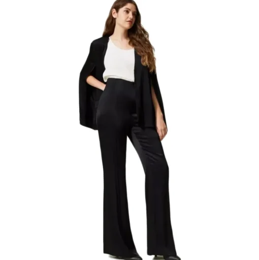 Twinset - Matt Satin Flare Trousers - Black - Trousers - Made in Italy - Luxury Exclusive Collection - Avvenice