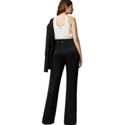 Twinset - Matt Satin Flare Trousers - Black - Trousers - Made in Italy - Luxury Exclusive Collection - Avvenice