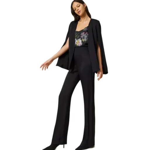 Twinset - Matt Satin Flare Trousers - Black - Trousers - Made in Italy - Luxury Exclusive Collection - Avvenice